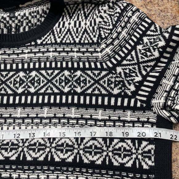Talbots Black & White Fair Isle Crewneck Cotton/Wool Blend Sweater Size XL - Picture 7 of 9